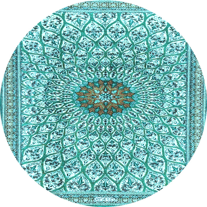 Round Medallion Light Blue Traditional Rug, tr4763lblu