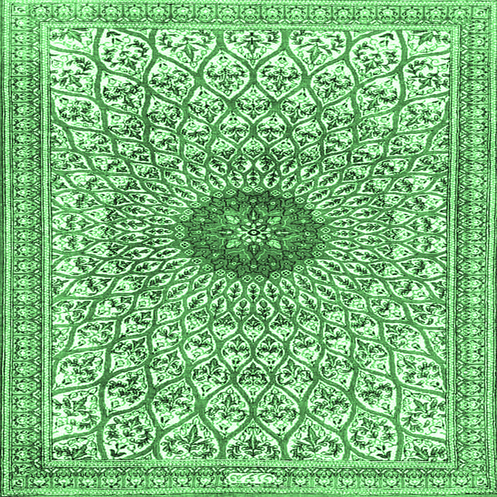 Square Machine Washable Medallion Emerald Green Traditional Area Rugs, wshtr4763emgrn