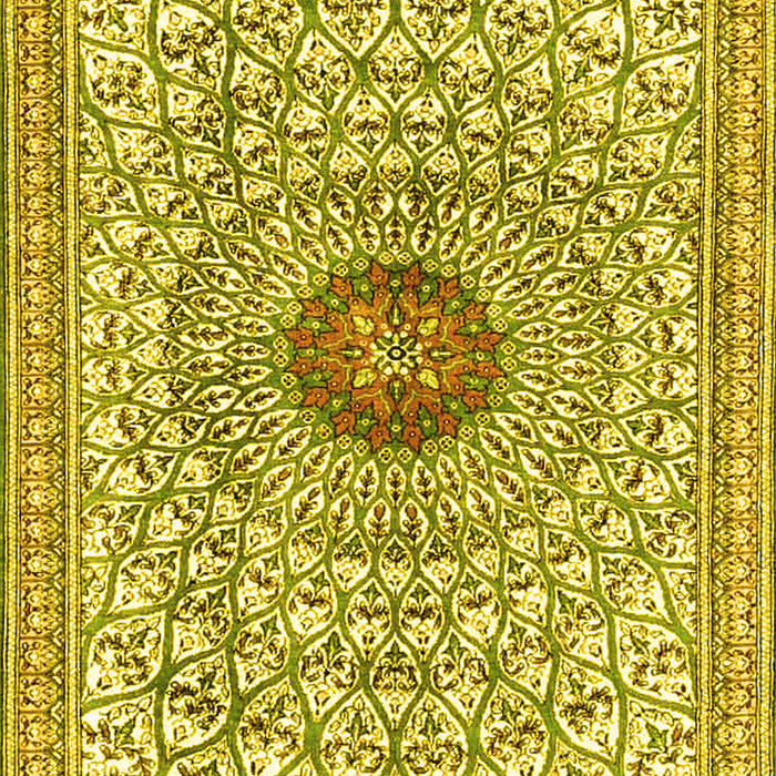 Machine Washable Medallion Yellow Traditional Rug, wshtr4763yw