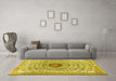 Machine Washable Medallion Yellow Traditional Rug in a Living Room, wshtr4763yw