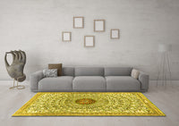 Machine Washable Medallion Yellow Traditional Rug, wshtr4763yw