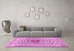 Machine Washable Medallion Pink Traditional Rug in a Living Room, wshtr4763pnk