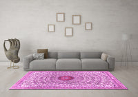 Machine Washable Medallion Pink Traditional Rug, wshtr4763pnk