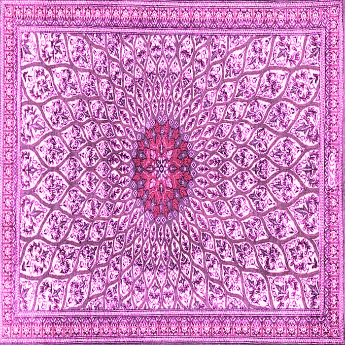 Square Machine Washable Medallion Pink Traditional Rug, wshtr4763pnk
