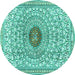 Round Medallion Turquoise Traditional Rug, tr4763turq