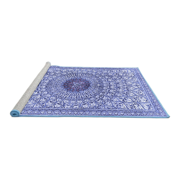 Sideview of Machine Washable Medallion Blue Traditional Rug, wshtr4763blu