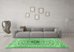 Machine Washable Medallion Emerald Green Traditional Area Rugs in a Living Room,, wshtr4763emgrn