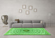 Machine Washable Medallion Green Traditional Area Rugs in a Living Room,, wshtr4763grn