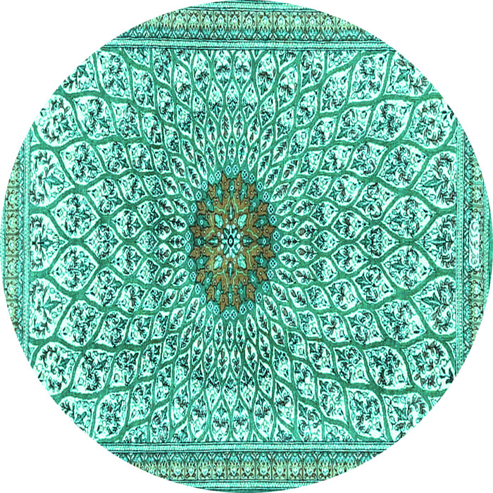 Round Machine Washable Medallion Turquoise Traditional Area Rugs, wshtr4763turq