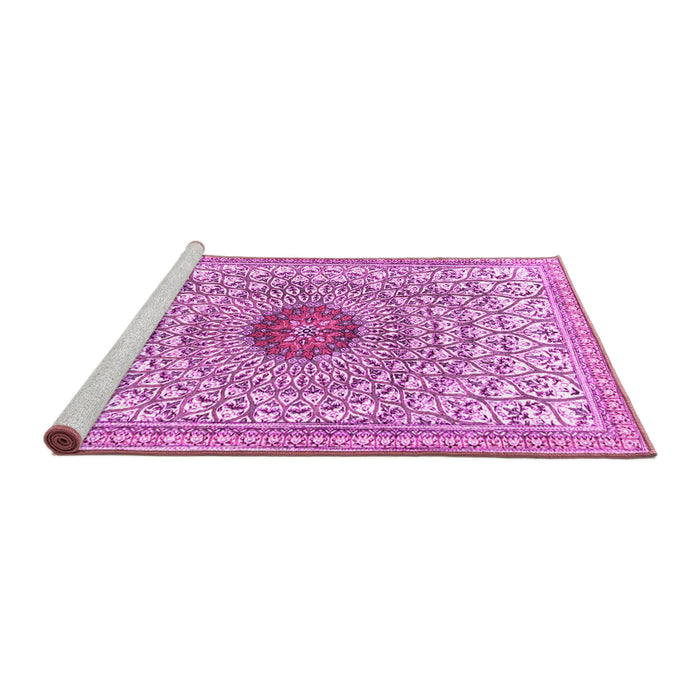 Sideview of Machine Washable Medallion Pink Traditional Rug, wshtr4763pnk