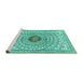 Sideview of Machine Washable Medallion Turquoise Traditional Area Rugs, wshtr4763turq