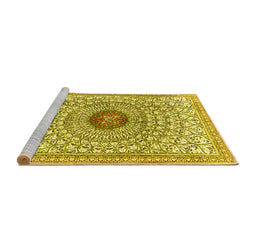 Sideview of Machine Washable Medallion Yellow Traditional Rug, wshtr4763yw