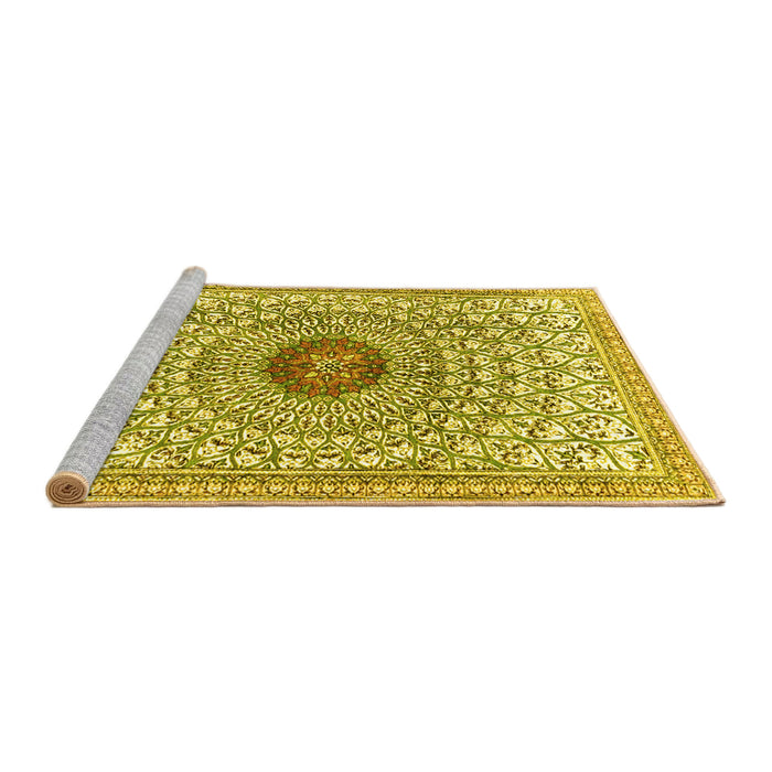 Sideview of Machine Washable Medallion Yellow Traditional Rug, wshtr4763yw