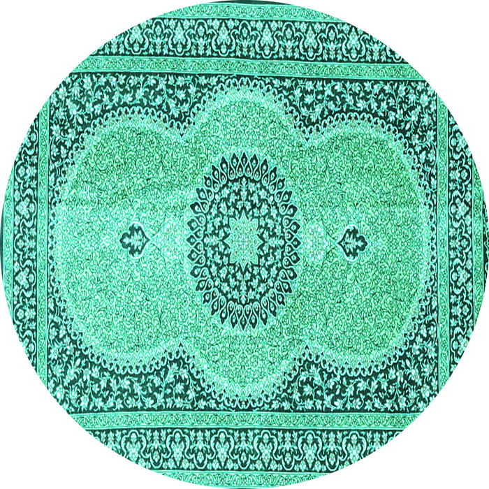 Round Machine Washable Medallion Turquoise Traditional Area Rugs, wshtr4764turq