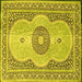 Square Machine Washable Medallion Yellow Traditional Rug, wshtr4764yw