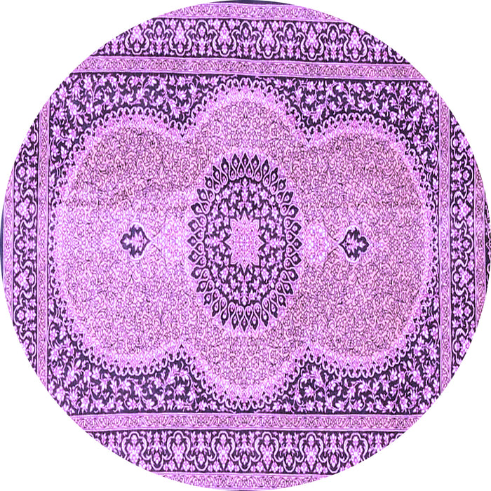 Round Machine Washable Medallion Purple Traditional Area Rugs, wshtr4764pur