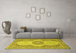 Machine Washable Medallion Yellow Traditional Rug in a Living Room, wshtr4764yw