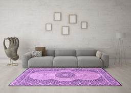 Machine Washable Medallion Purple Traditional Area Rugs in a Living Room, wshtr4764pur