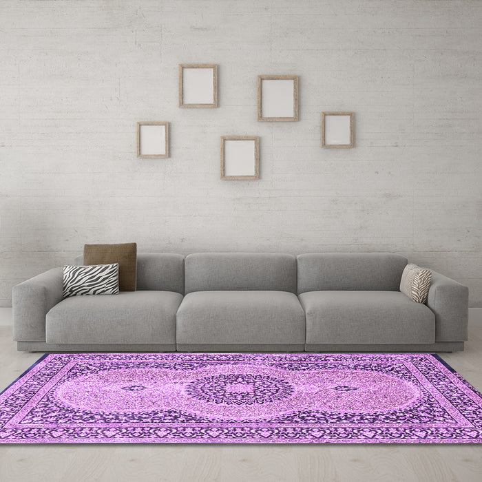 Machine Washable Medallion Purple Traditional Area Rugs in a Living Room, wshtr4764pur