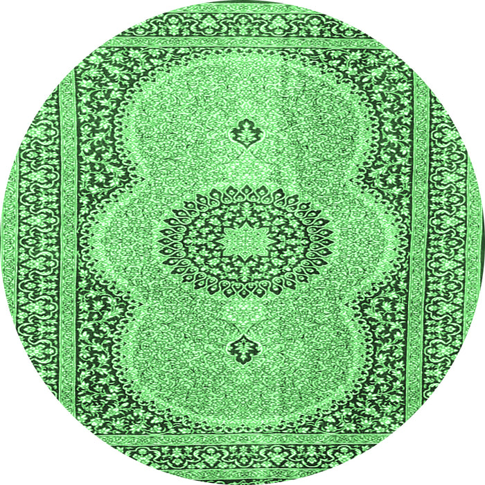 Round Machine Washable Medallion Emerald Green Traditional Area Rugs, wshtr4764emgrn
