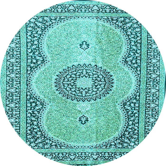 Round Medallion Light Blue Traditional Rug, tr4764lblu