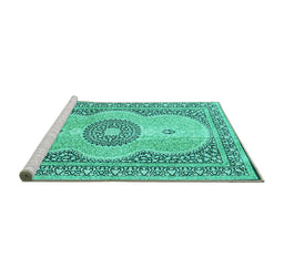 Sideview of Machine Washable Medallion Turquoise Traditional Area Rugs, wshtr4764turq