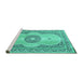 Sideview of Machine Washable Medallion Turquoise Traditional Area Rugs, wshtr4764turq