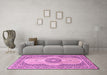 Machine Washable Medallion Pink Traditional Rug in a Living Room, wshtr4764pnk