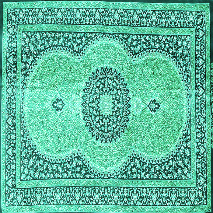 Square Machine Washable Medallion Turquoise Traditional Area Rugs, wshtr4764turq