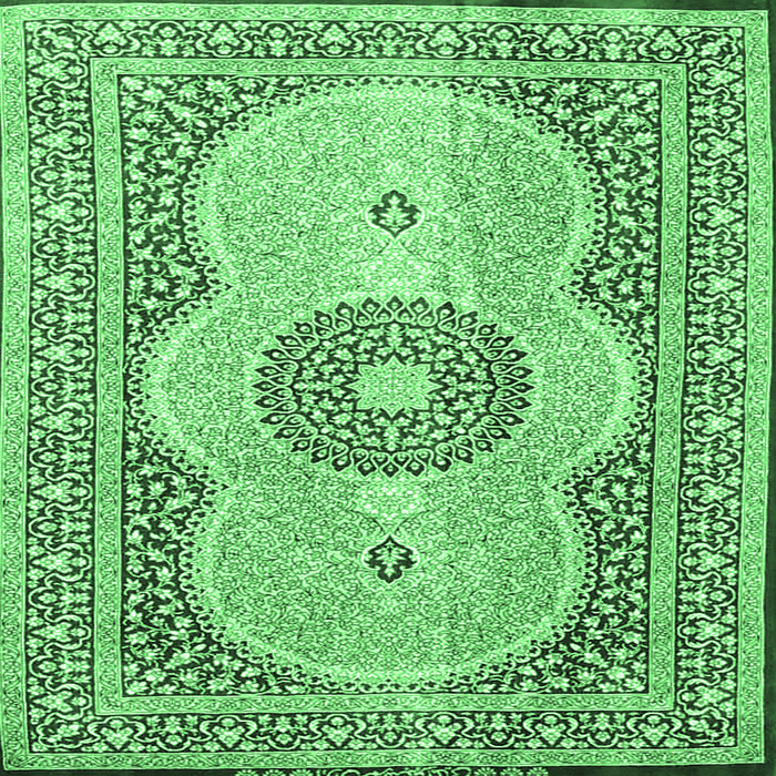 Square Machine Washable Medallion Emerald Green Traditional Area Rugs, wshtr4764emgrn