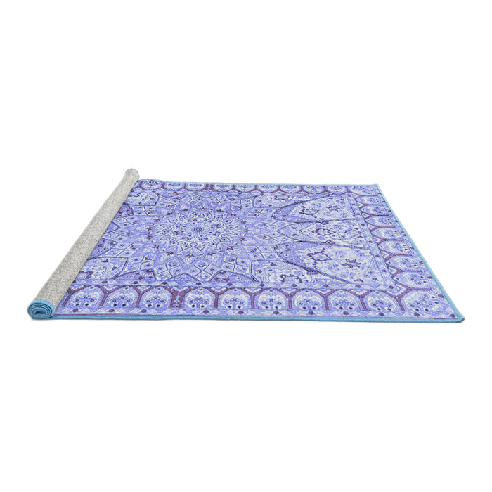 Sideview of Machine Washable Medallion Blue Traditional Rug, wshtr4765blu