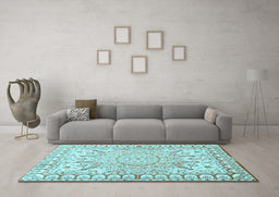 Machine Washable Medallion Light Blue Traditional Rug in a Living Room, wshtr4765lblu