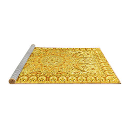 Sideview of Machine Washable Medallion Yellow Traditional Rug, wshtr4765yw