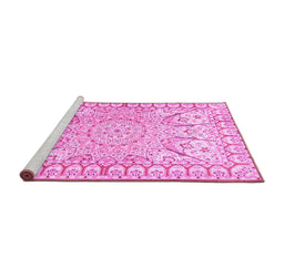Sideview of Machine Washable Medallion Pink Traditional Rug, wshtr4765pnk
