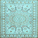 Square Machine Washable Medallion Light Blue Traditional Rug, wshtr4765lblu