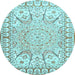 Round Machine Washable Medallion Light Blue Traditional Rug, wshtr4765lblu