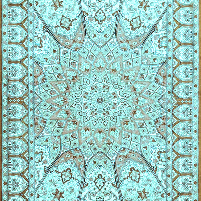 Machine Washable Medallion Light Blue Traditional Rug, wshtr4765lblu