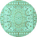 Round Medallion Turquoise Traditional Rug, tr4765turq