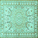 Square Machine Washable Medallion Turquoise Traditional Area Rugs, wshtr4765turq