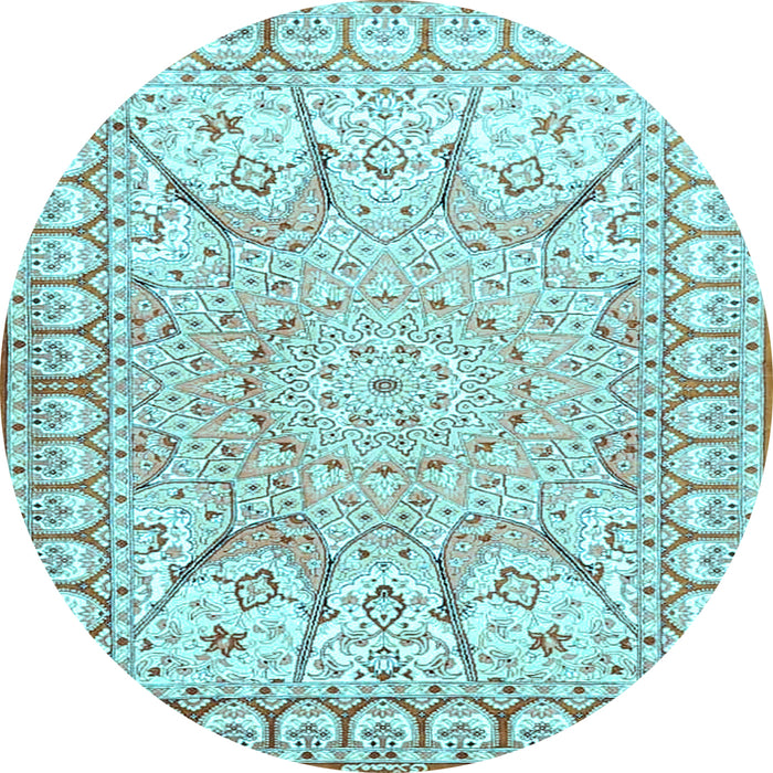Round Medallion Light Blue Traditional Rug, tr4765lblu