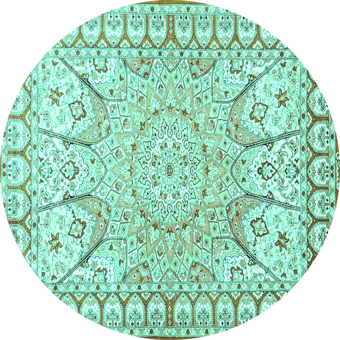 Round Machine Washable Medallion Turquoise Traditional Area Rugs, wshtr4765turq
