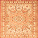 Round Machine Washable Medallion Orange Traditional Area Rugs, wshtr4765org