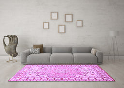 Machine Washable Medallion Purple Traditional Area Rugs in a Living Room, wshtr4765pur