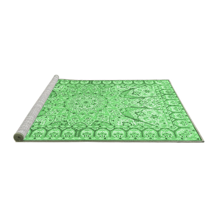 Sideview of Machine Washable Medallion Emerald Green Traditional Area Rugs, wshtr4765emgrn