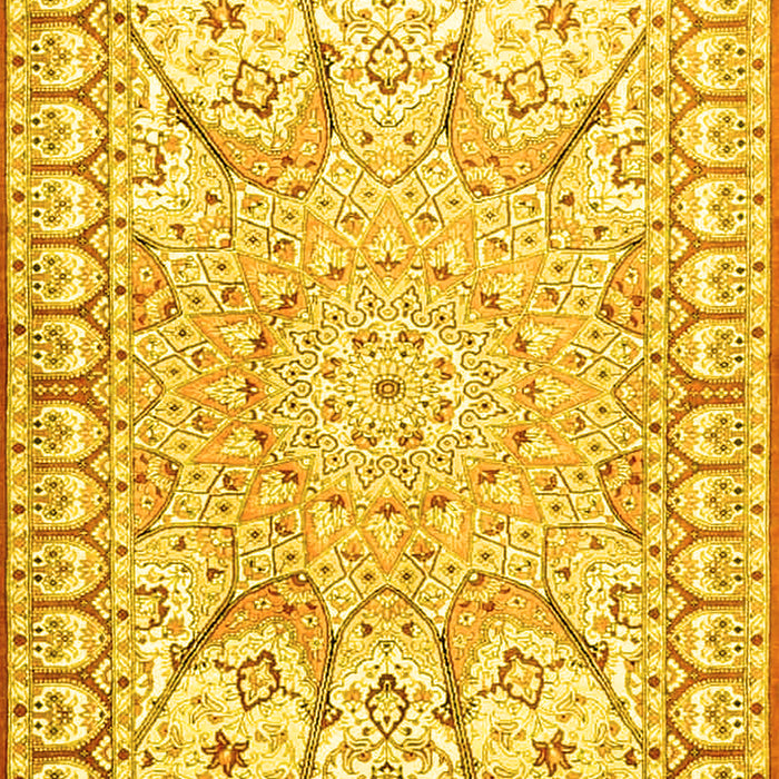 Machine Washable Medallion Yellow Traditional Rug, wshtr4765yw