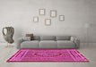 Machine Washable Medallion Pink Traditional Rug in a Living Room, wshtr4766pnk