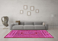 Machine Washable Medallion Pink Traditional Rug, wshtr4766pnk