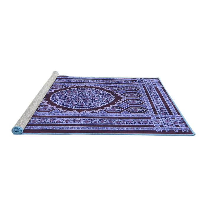 Sideview of Machine Washable Medallion Blue Traditional Rug, wshtr4766blu