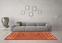 Machine Washable Medallion Orange Traditional Rug, wshtr4766org