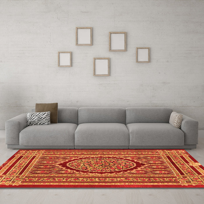 Machine Washable Medallion Orange Traditional Area Rugs in a Living Room, wshtr4766org